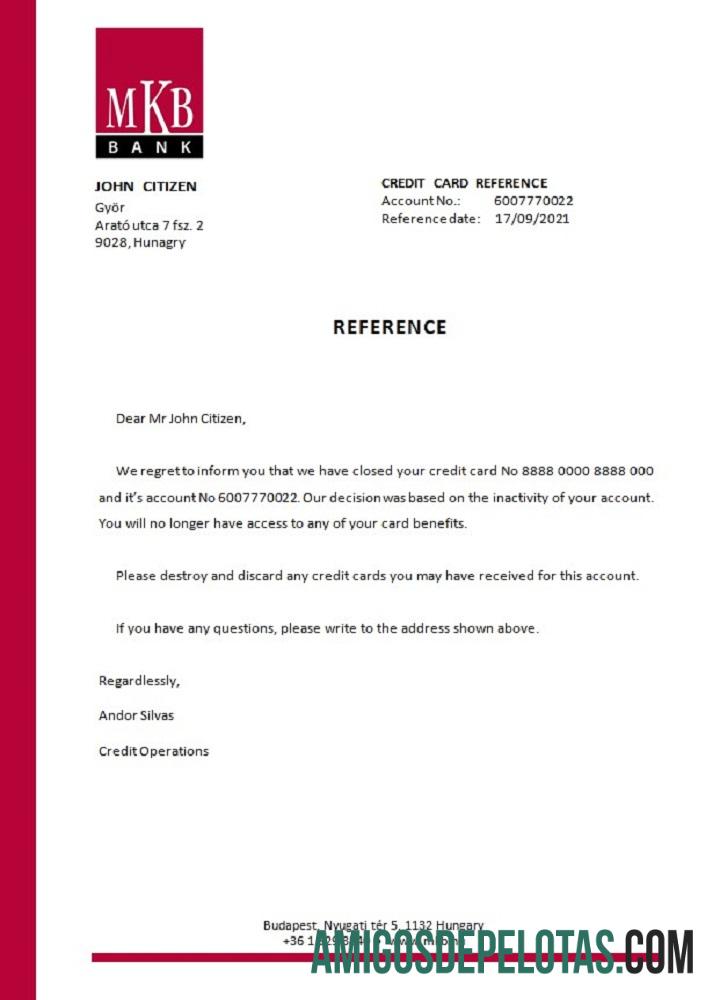 Referência de fechamento do banco MKB da Hungria modelo